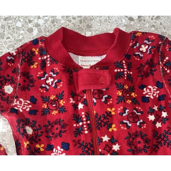 Hanna Anderson Red Festive Flowered Holiday Print Footed Pajamas 12-18 Months - Picture 1 of 7